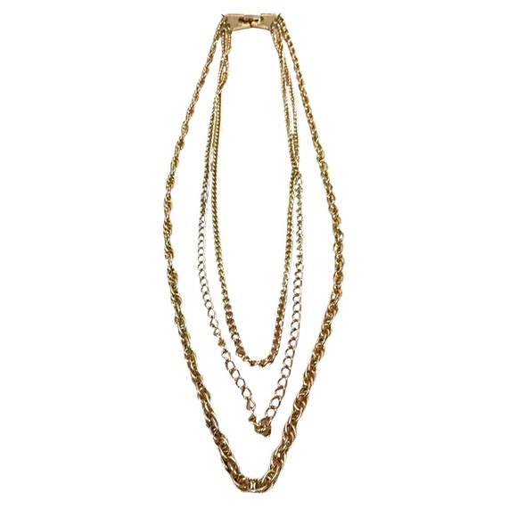 VINTAGE Gold Plated Multi Layered Chain Necklace - Picture 5 of 8